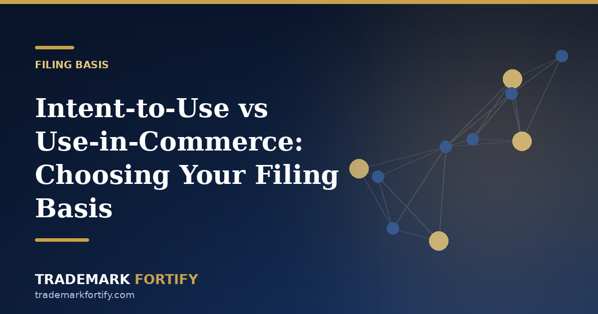 Trademark filing basis comparison showing intent to use and use in commerce application paths