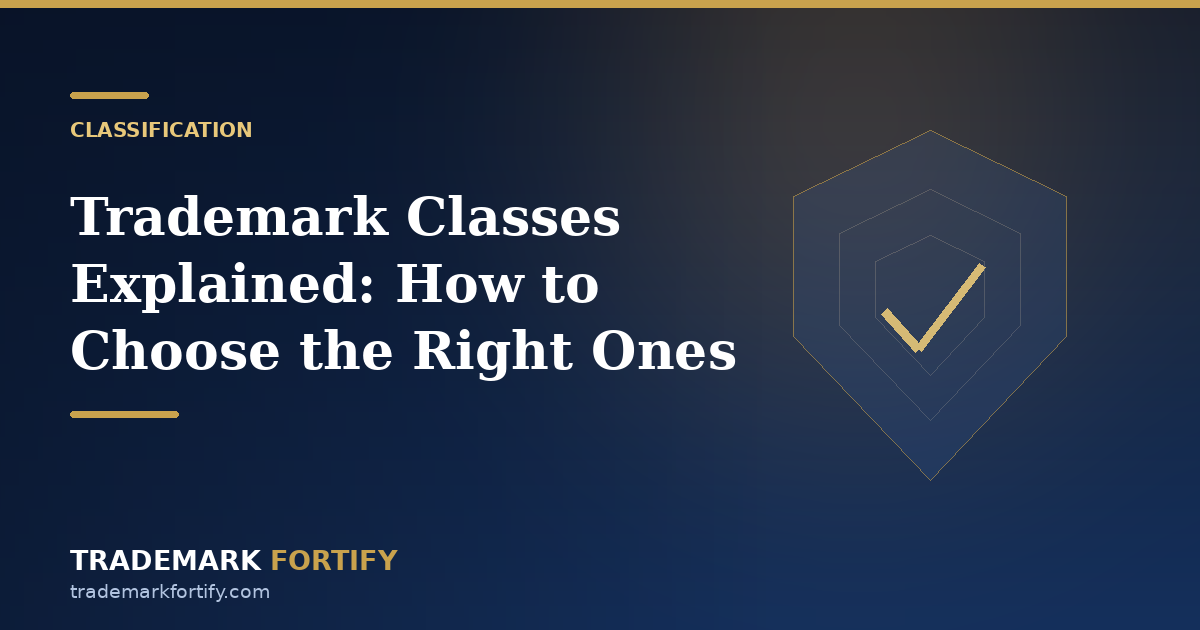 Trademark classification system showing goods classes and services classes with selection guidance